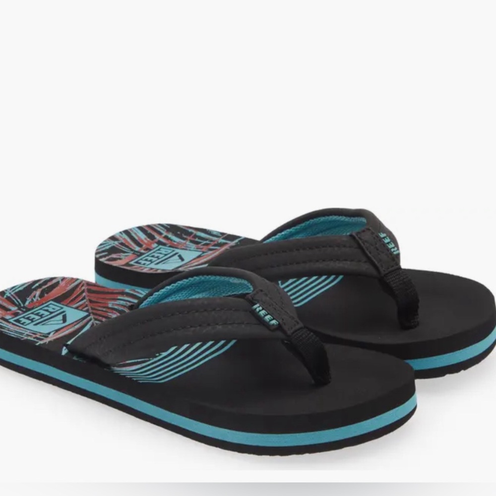 Reef Kids Black & Teal Striped Flip Flops in Kids Size 4/5